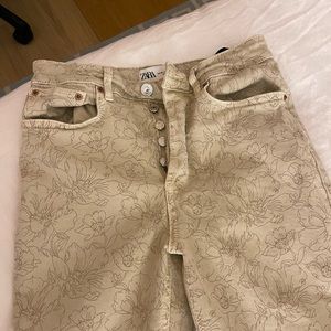 Zara beige patterned jeans 6